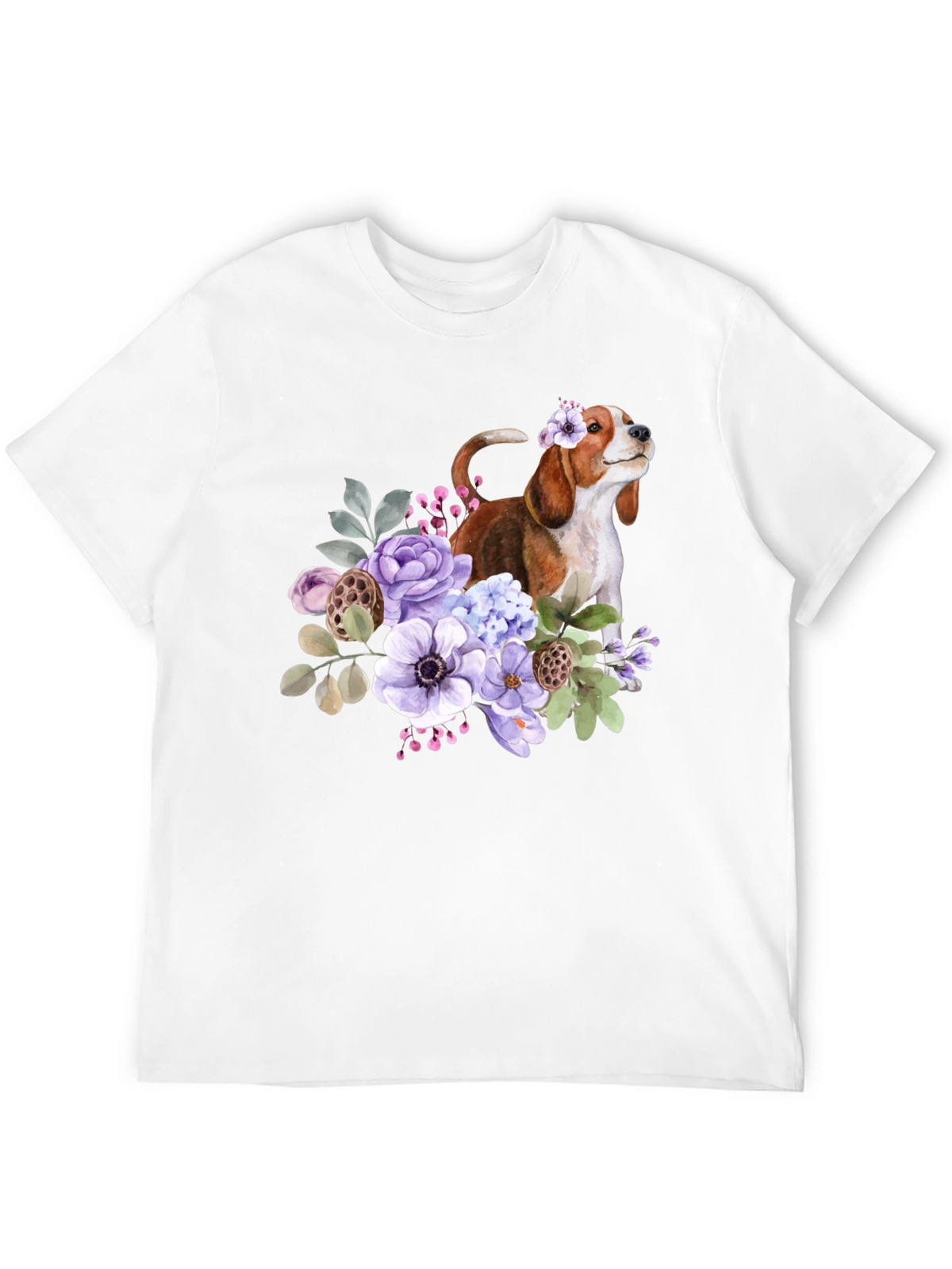 Floral Beagle Dog Graphic T-Shirt