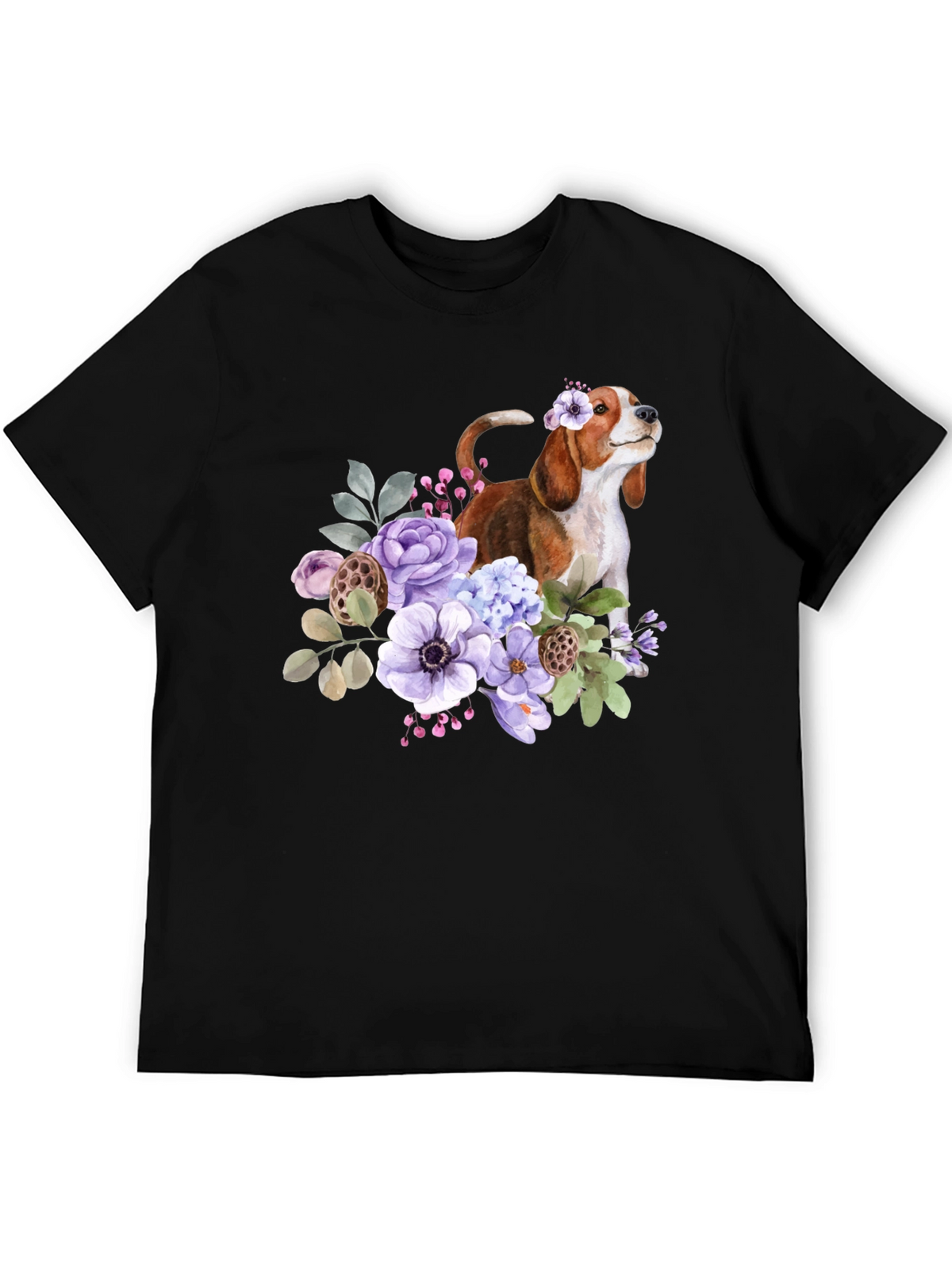 Floral Beagle Dog Graphic T-Shirt