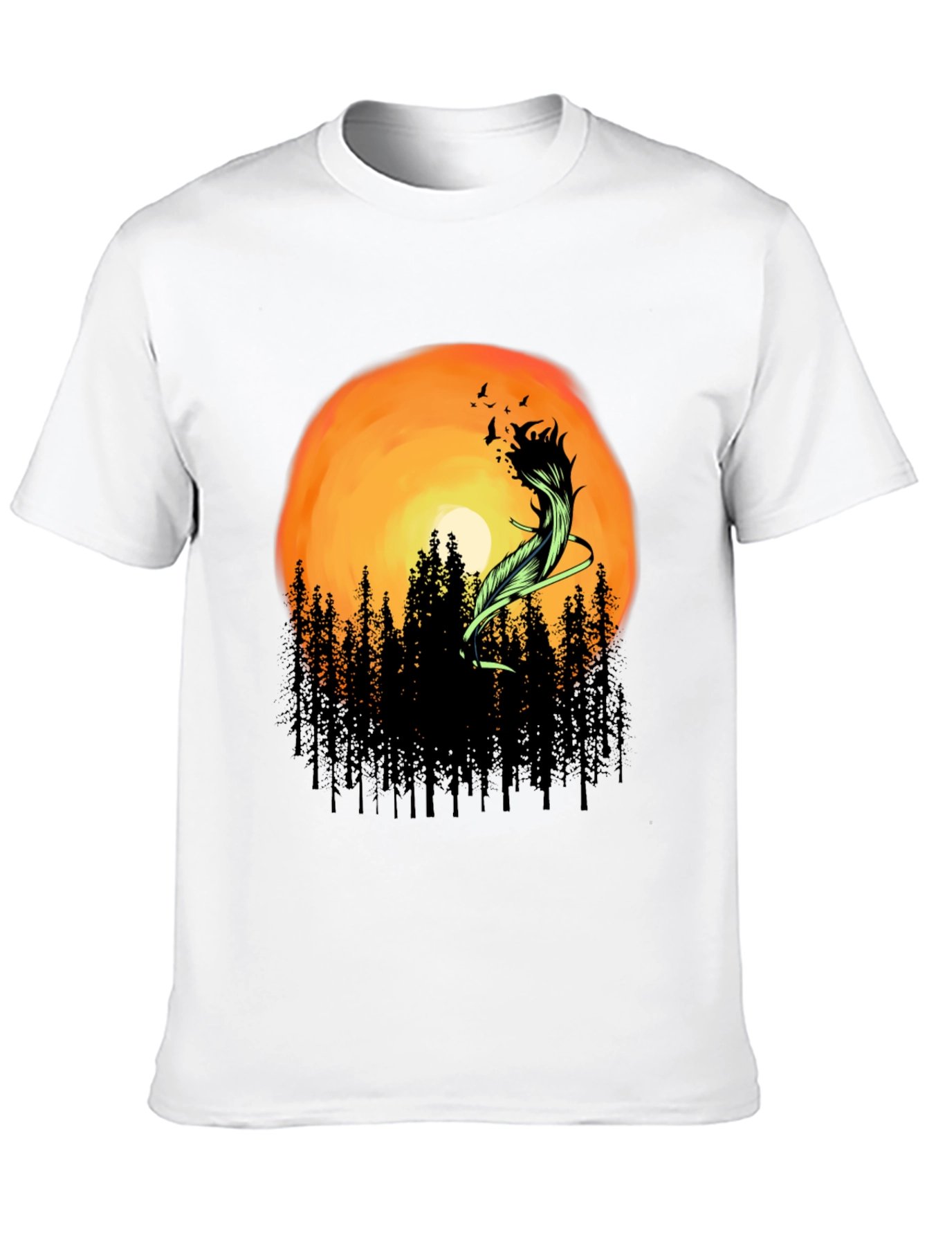 Sunset Forest Feather Graphic T-Shirt