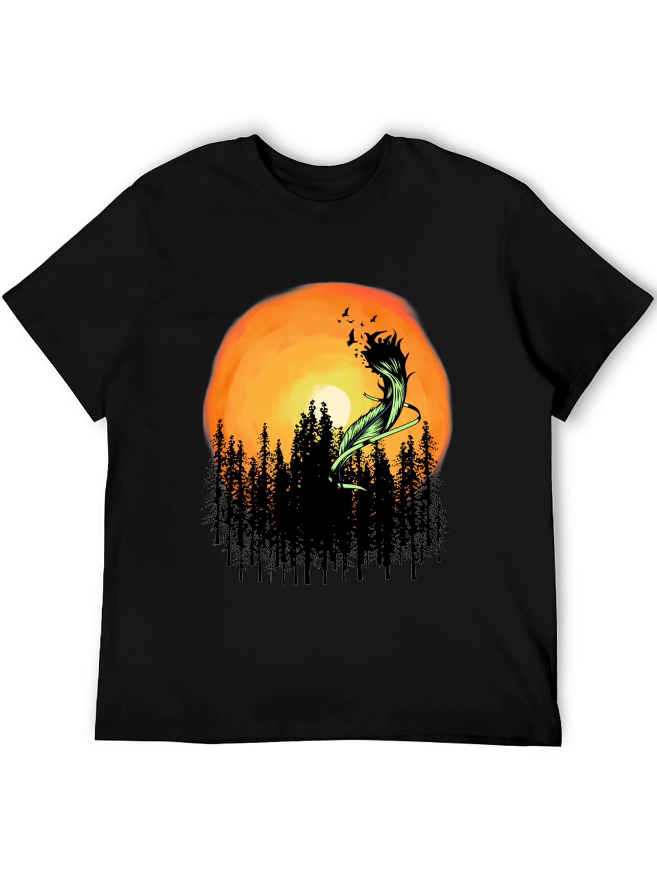 Sunset Forest Feather Graphic T-Shirt