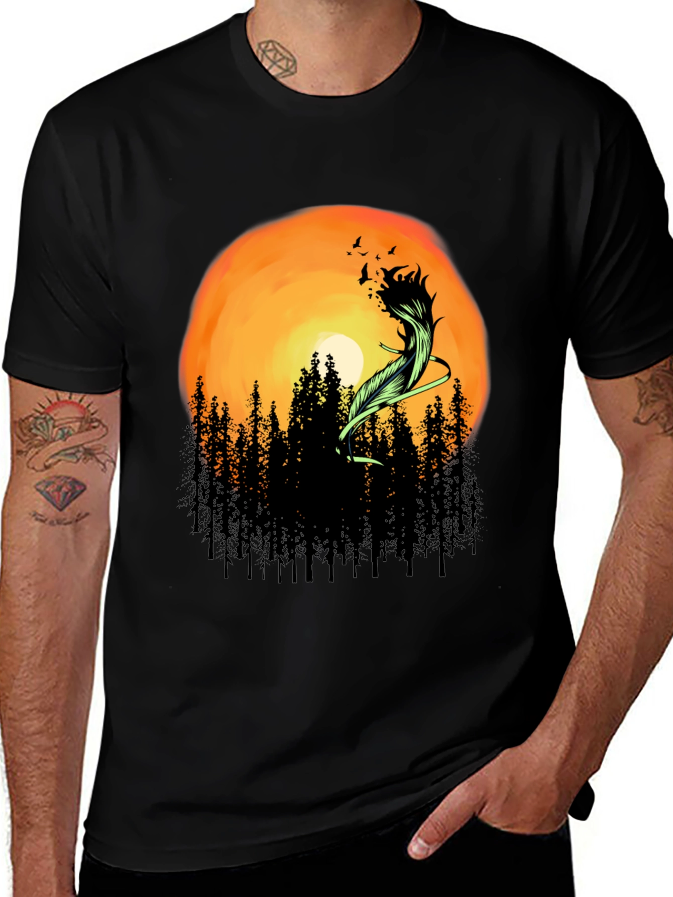Sunset Forest Feather Graphic T-Shirt