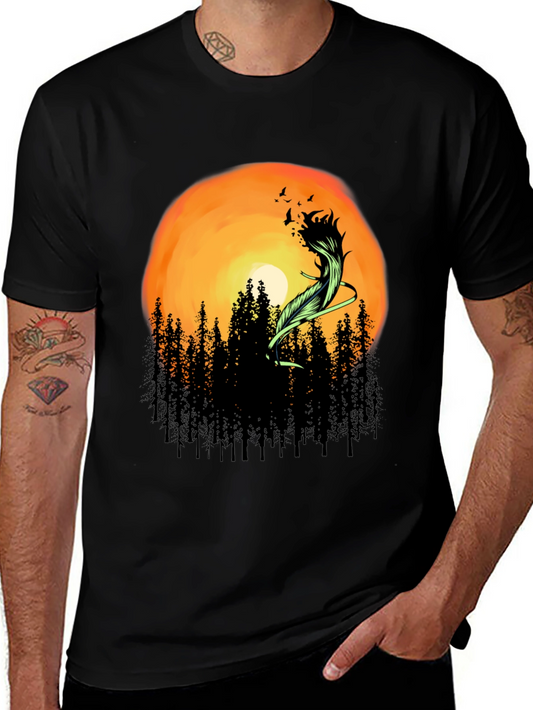 Sunset Forest Feather Graphic T-Shirt