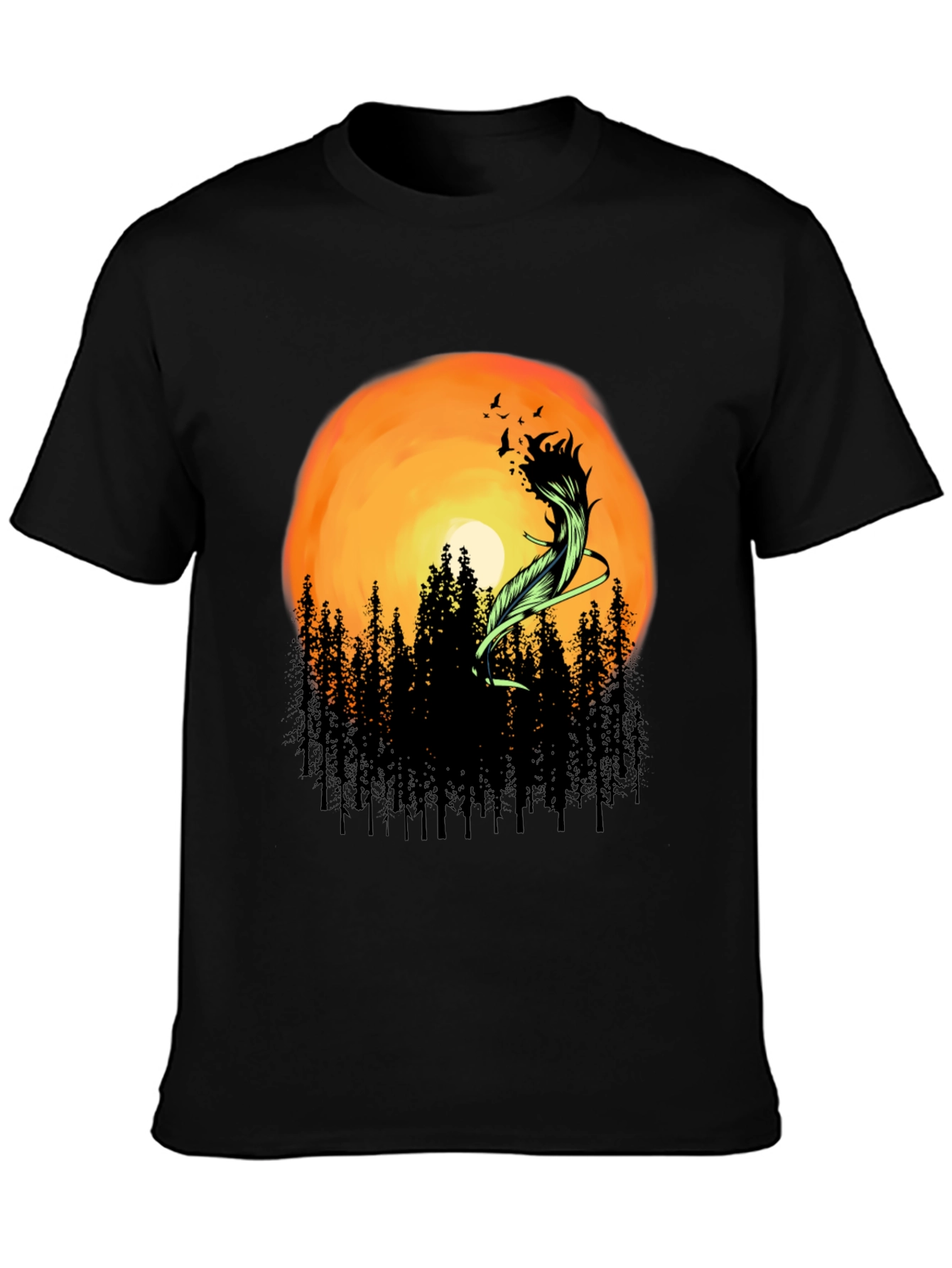 Sunset Forest Feather Graphic T-Shirt