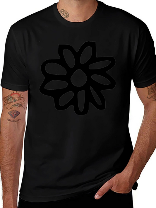 Mens Black Graphic Tee - Floral Adinkra Symbol