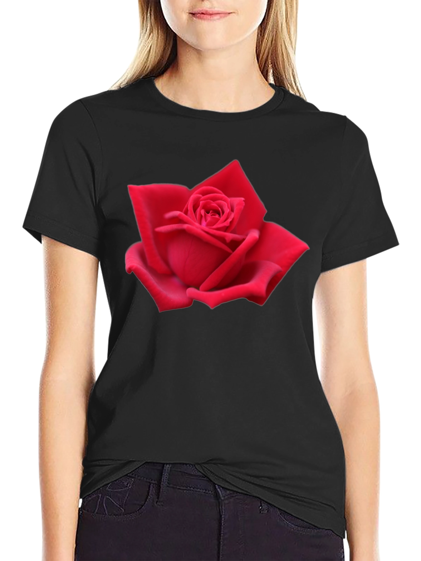 Red Rose Graphic Black T-Shirt