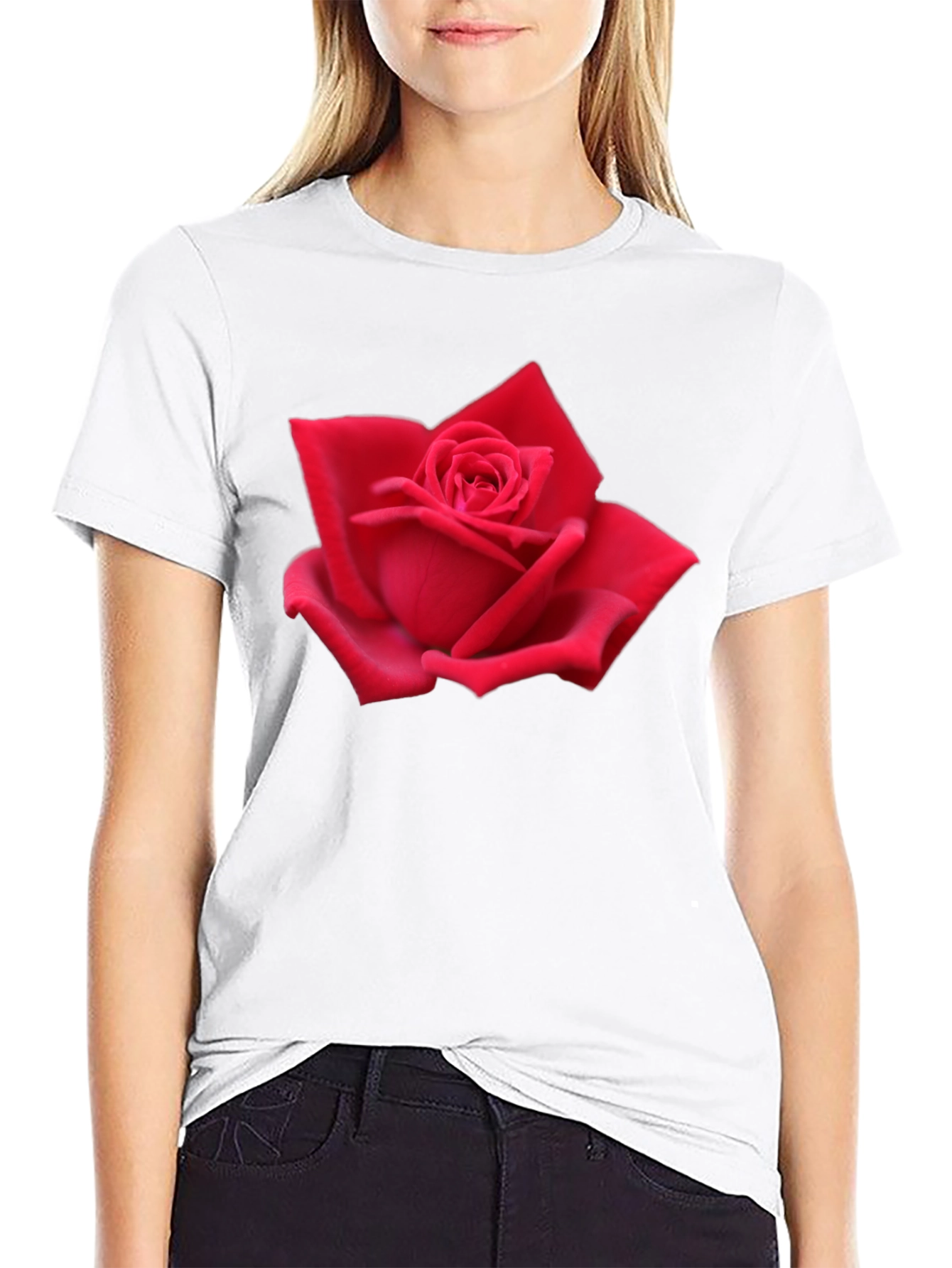 Red Rose Graphic Black T-Shirt