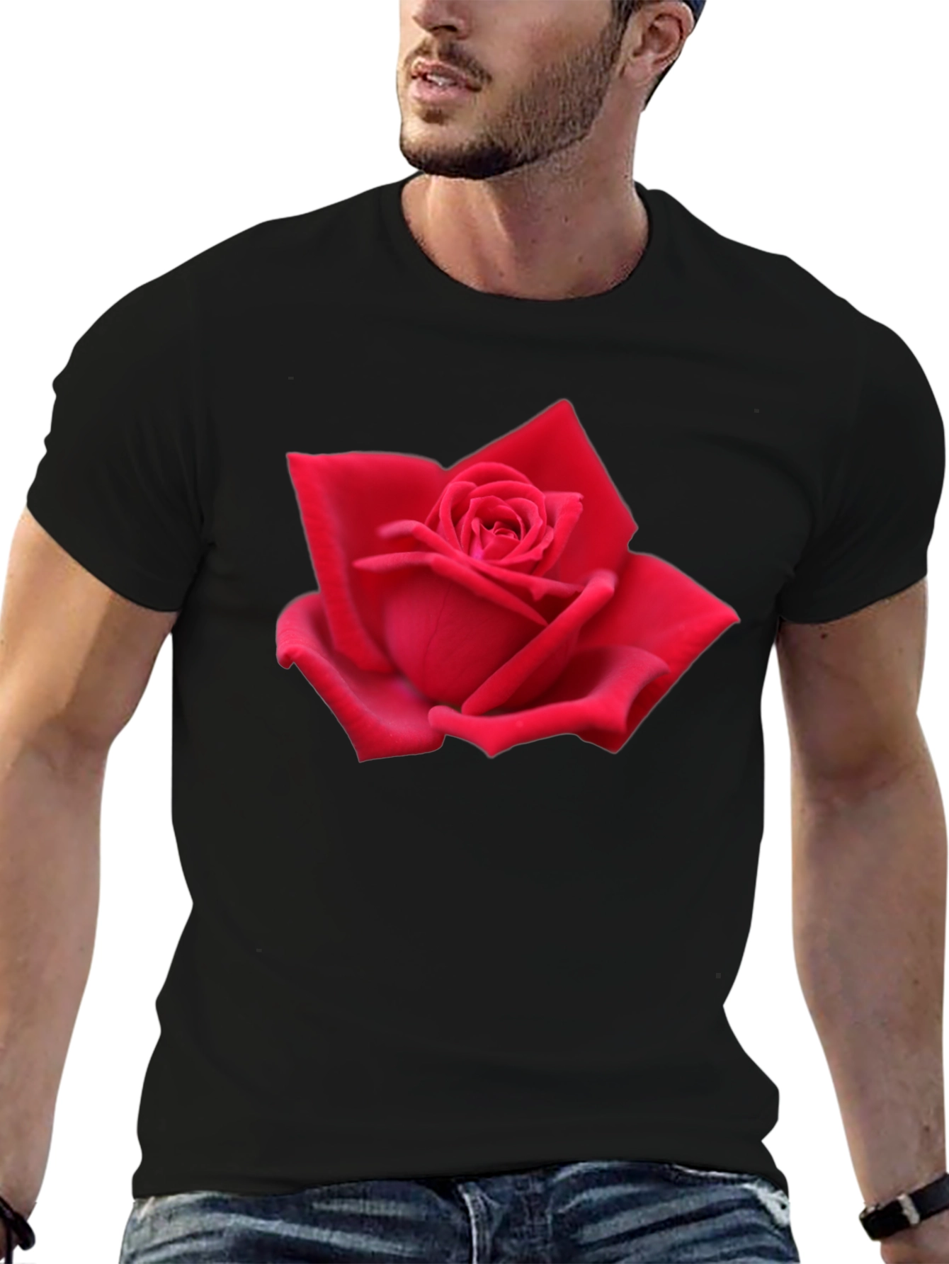 Red Rose Graphic Black T-Shirt