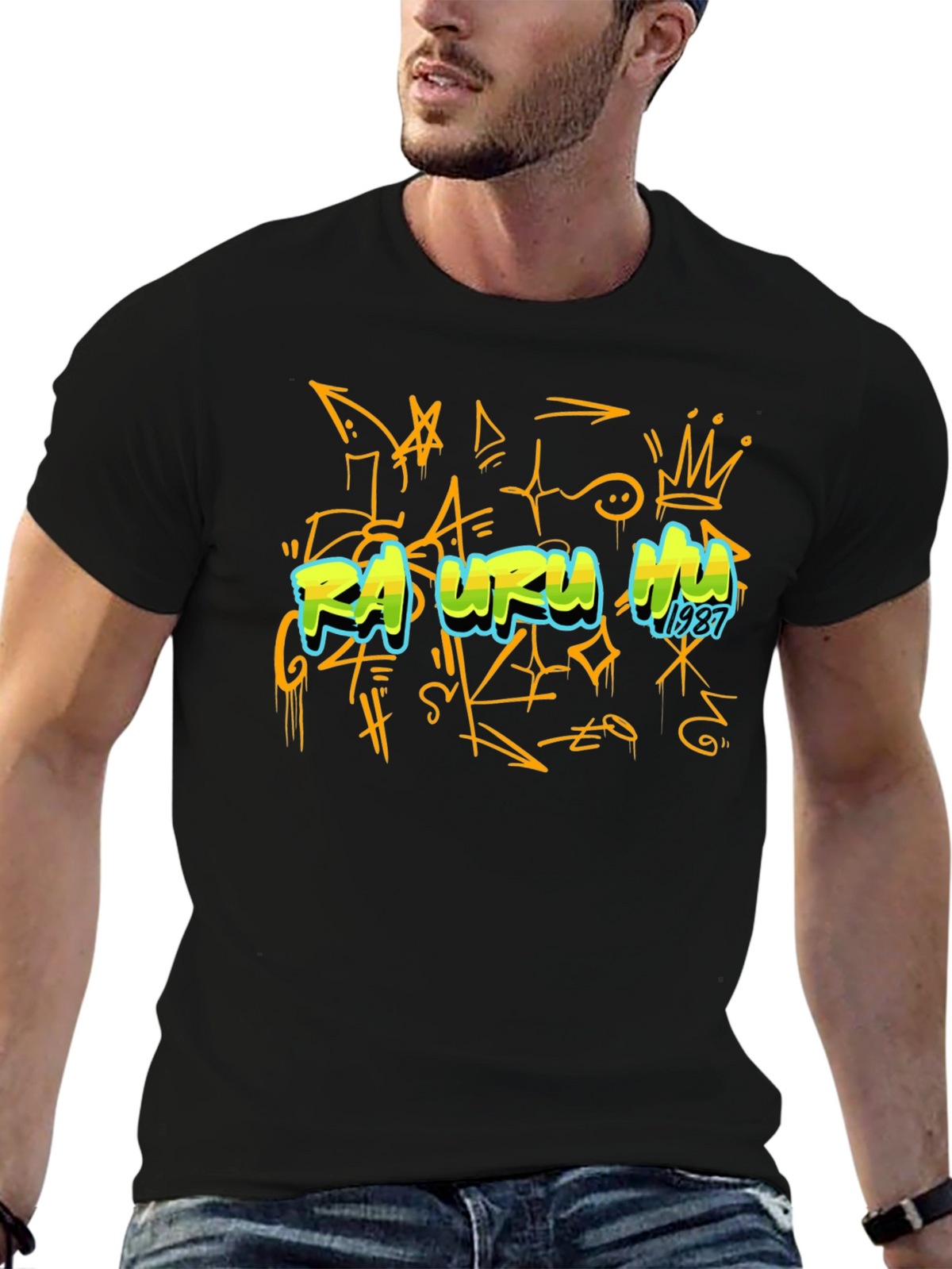 Graffiti Art Black T-Shirt - Rasuru Hu 1987