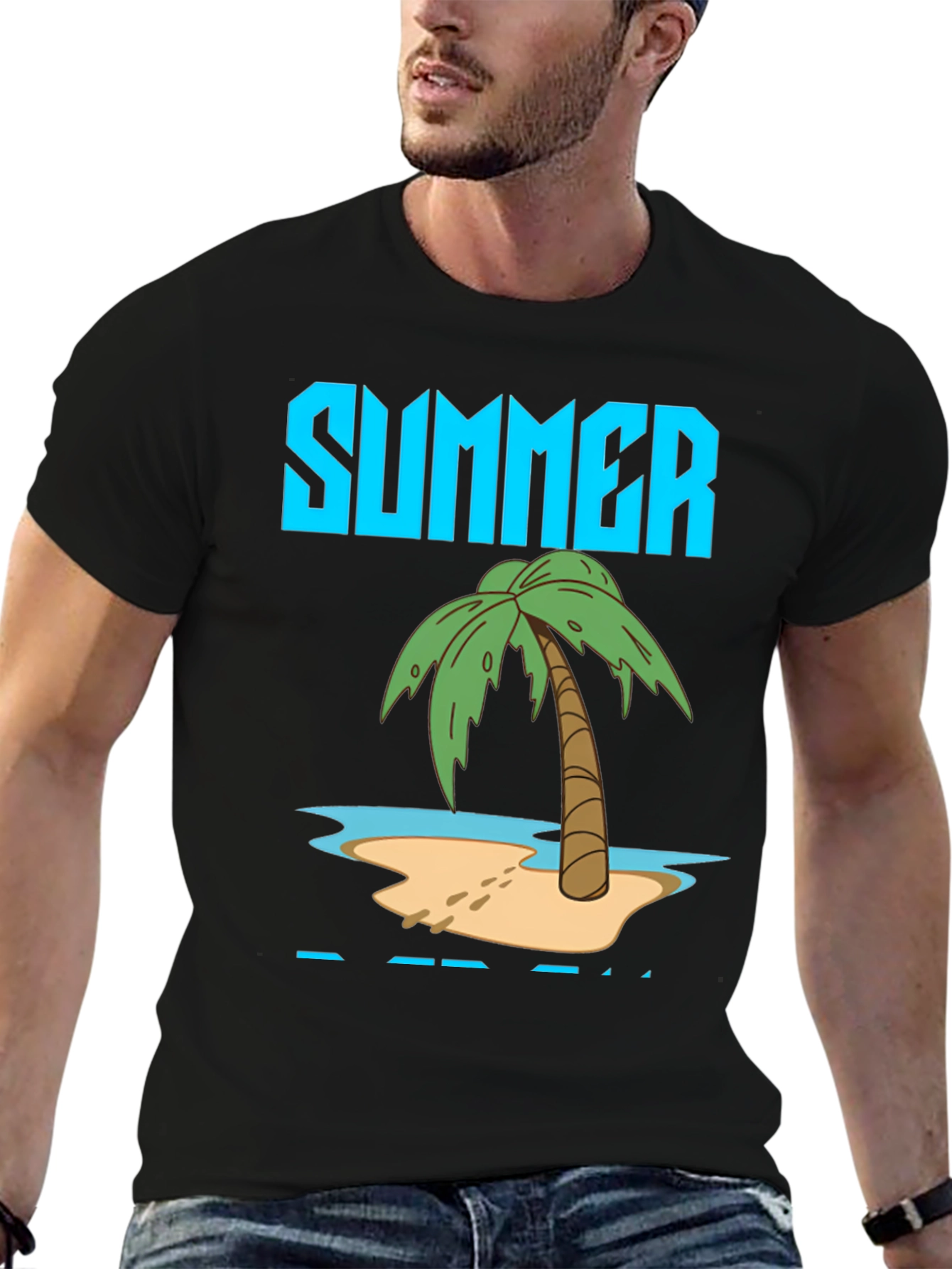 Summer Beach T-Shirt Black Cotton