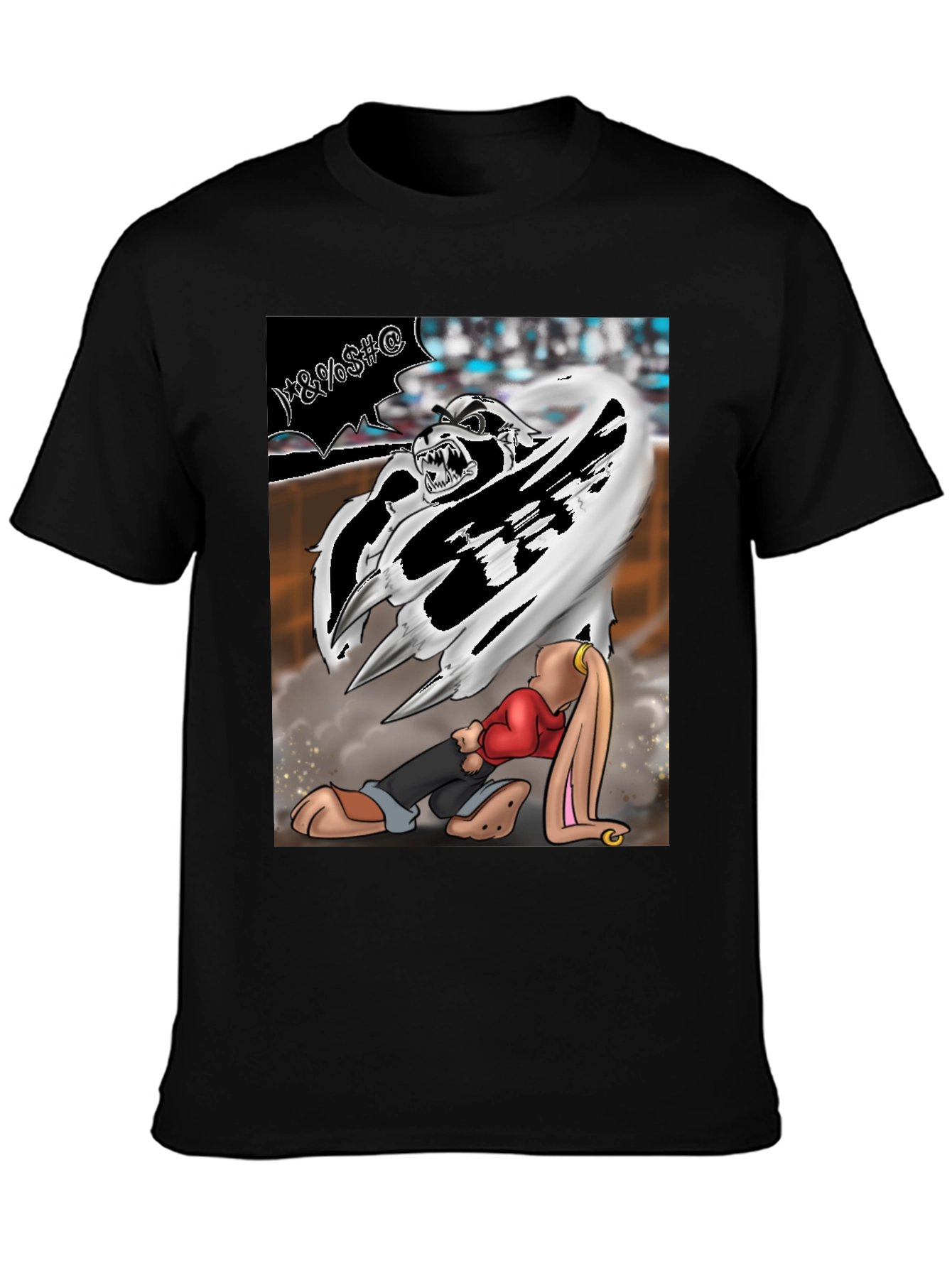 Cartoon Graphic T-Shirt - Fierce Bunny Design