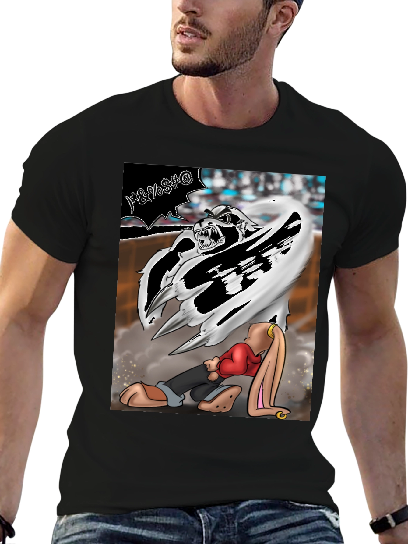Cartoon Graphic T-Shirt - Fierce Bunny Design