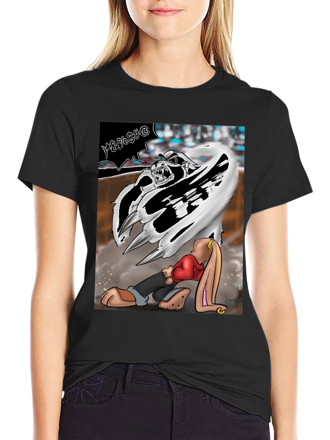 Cartoon Graphic T-Shirt - Fierce Bunny Design