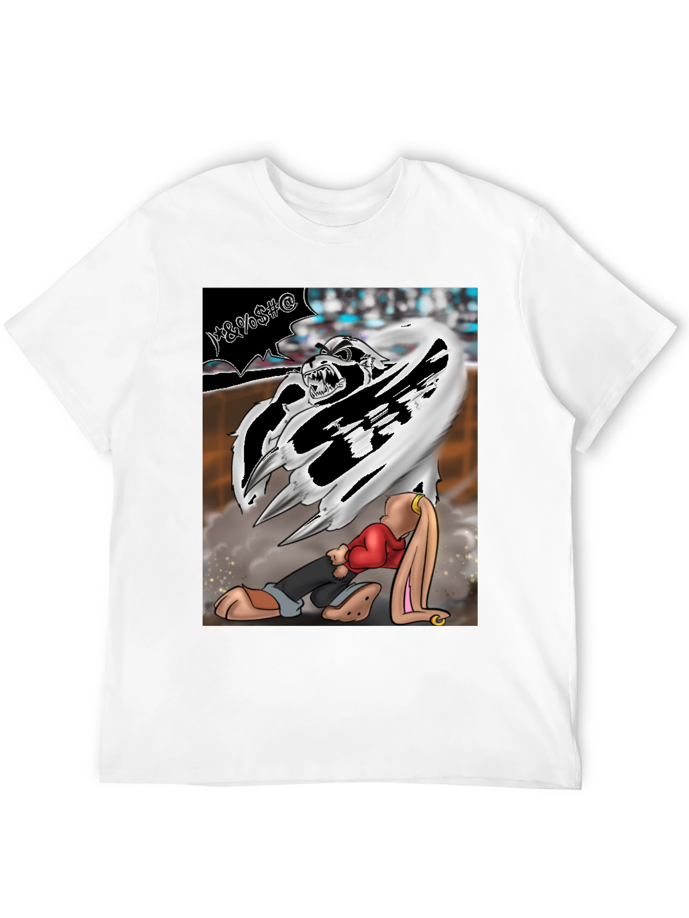 Cartoon Graphic T-Shirt - Fierce Bunny Design
