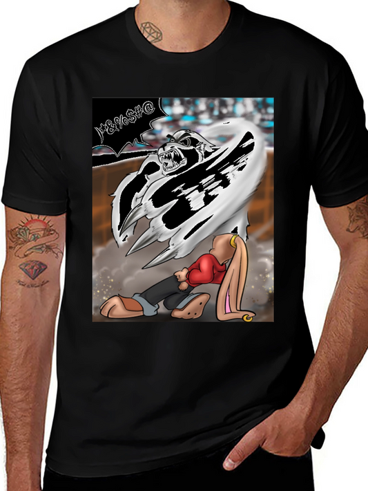 Cartoon Graphic T-Shirt - Fierce Bunny Design