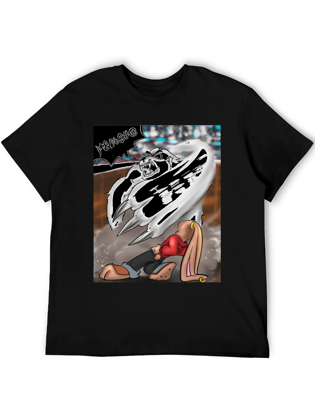 Cartoon Graphic T-Shirt - Fierce Bunny Design