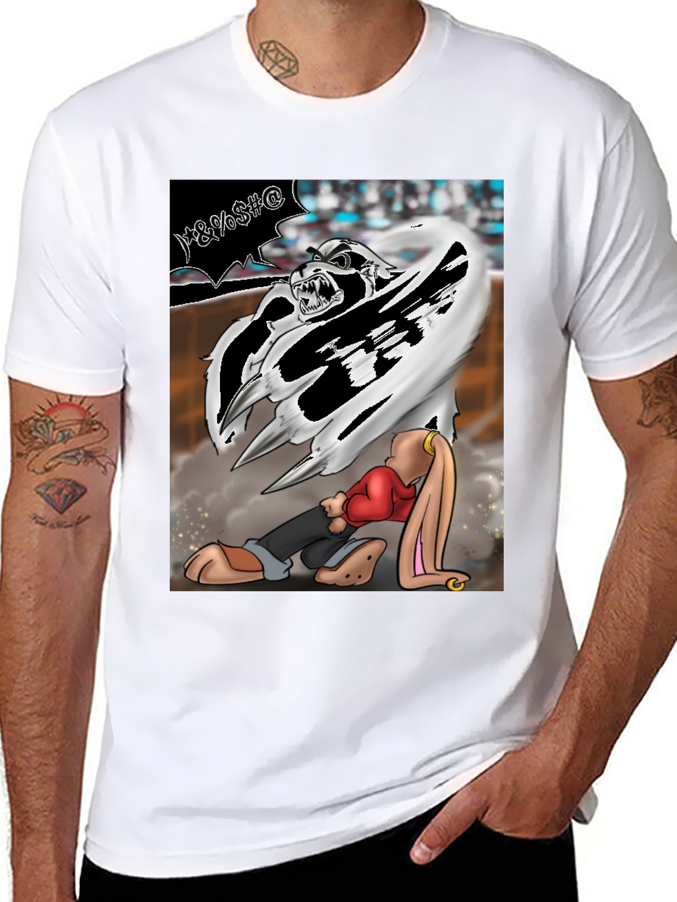 Cartoon Graphic T-Shirt - Fierce Bunny Design