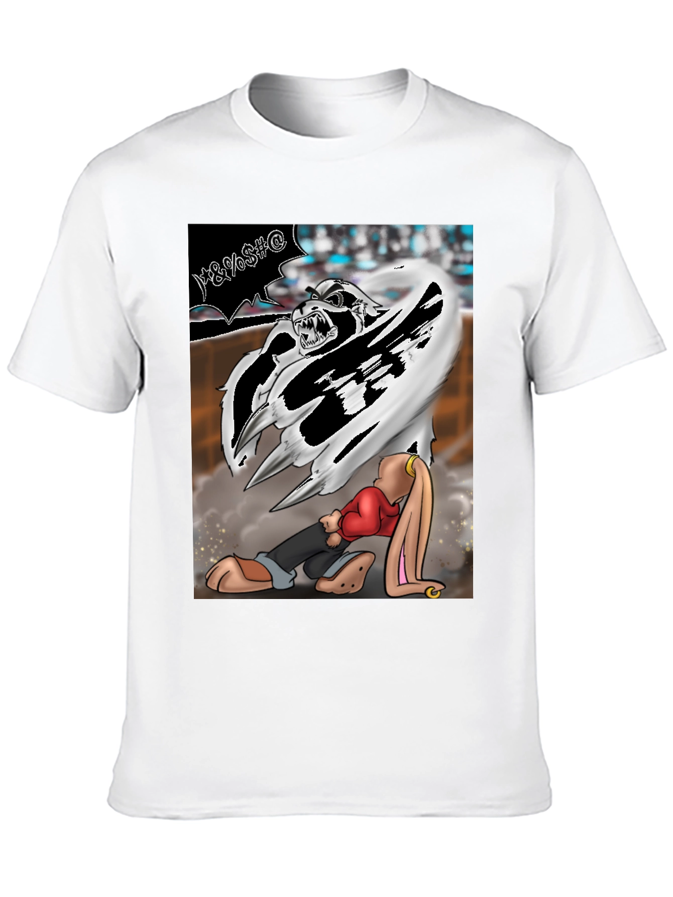 Cartoon Graphic T-Shirt - Fierce Bunny Design