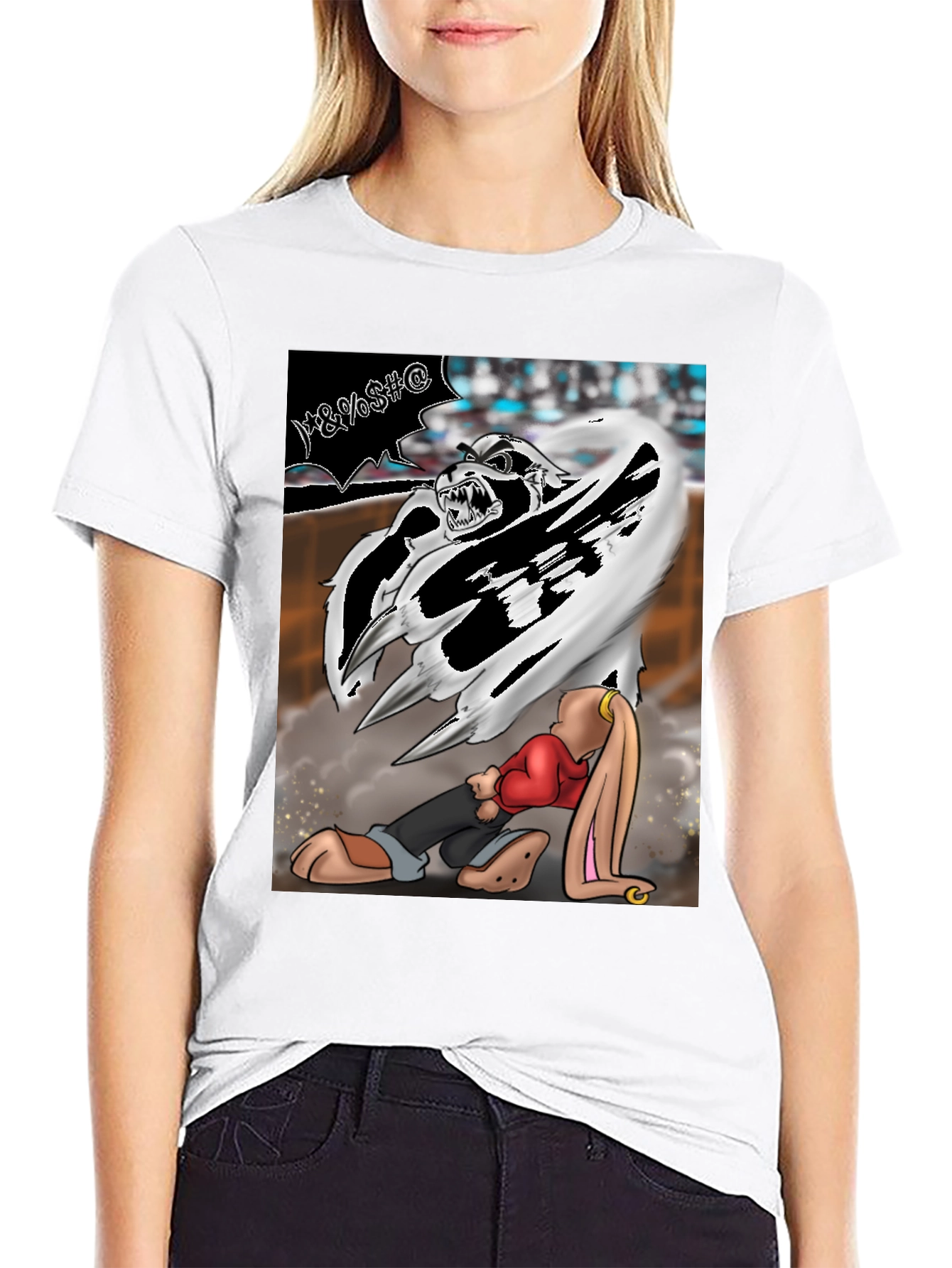 Cartoon Graphic T-Shirt - Fierce Bunny Design