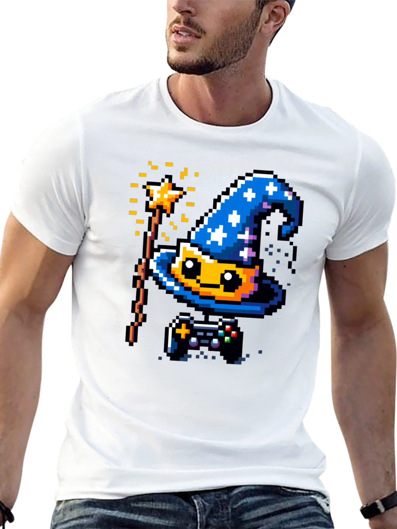 Pixel Wizard Gamer T-Shirt - Retro Style