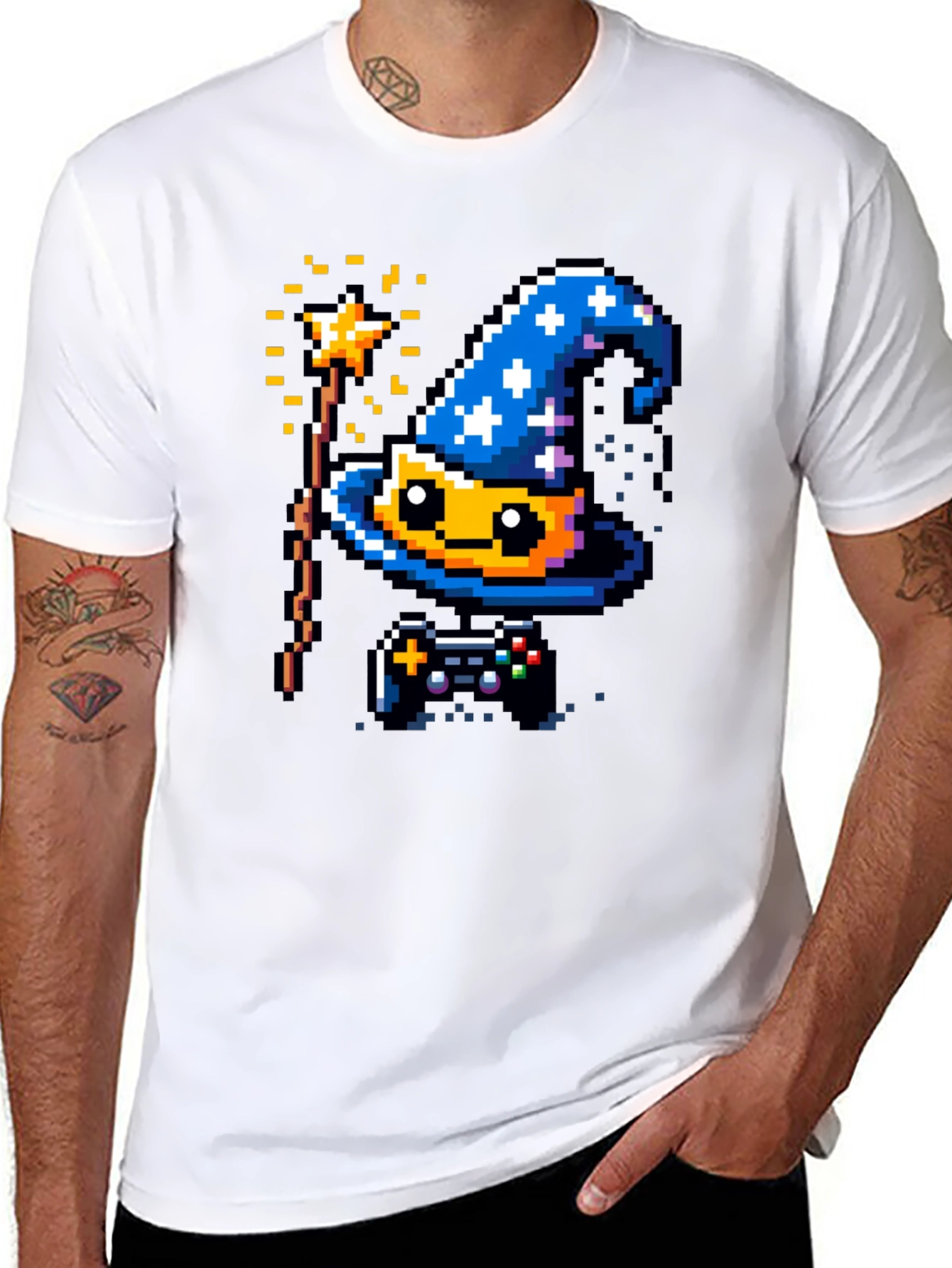 Pixel Wizard Gamer T-Shirt - Retro Style