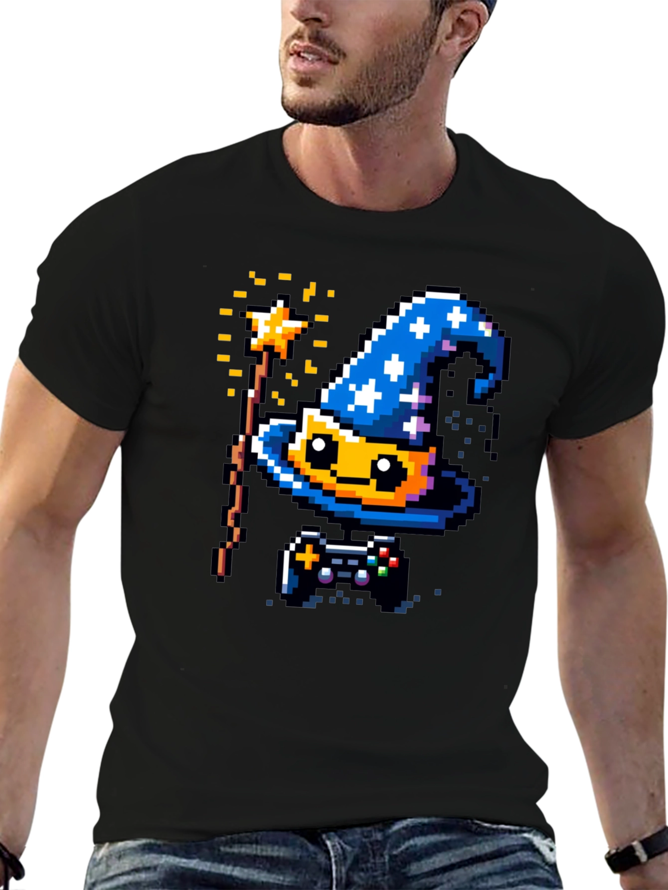 Pixel Wizard Gamer T-Shirt - Retro Style