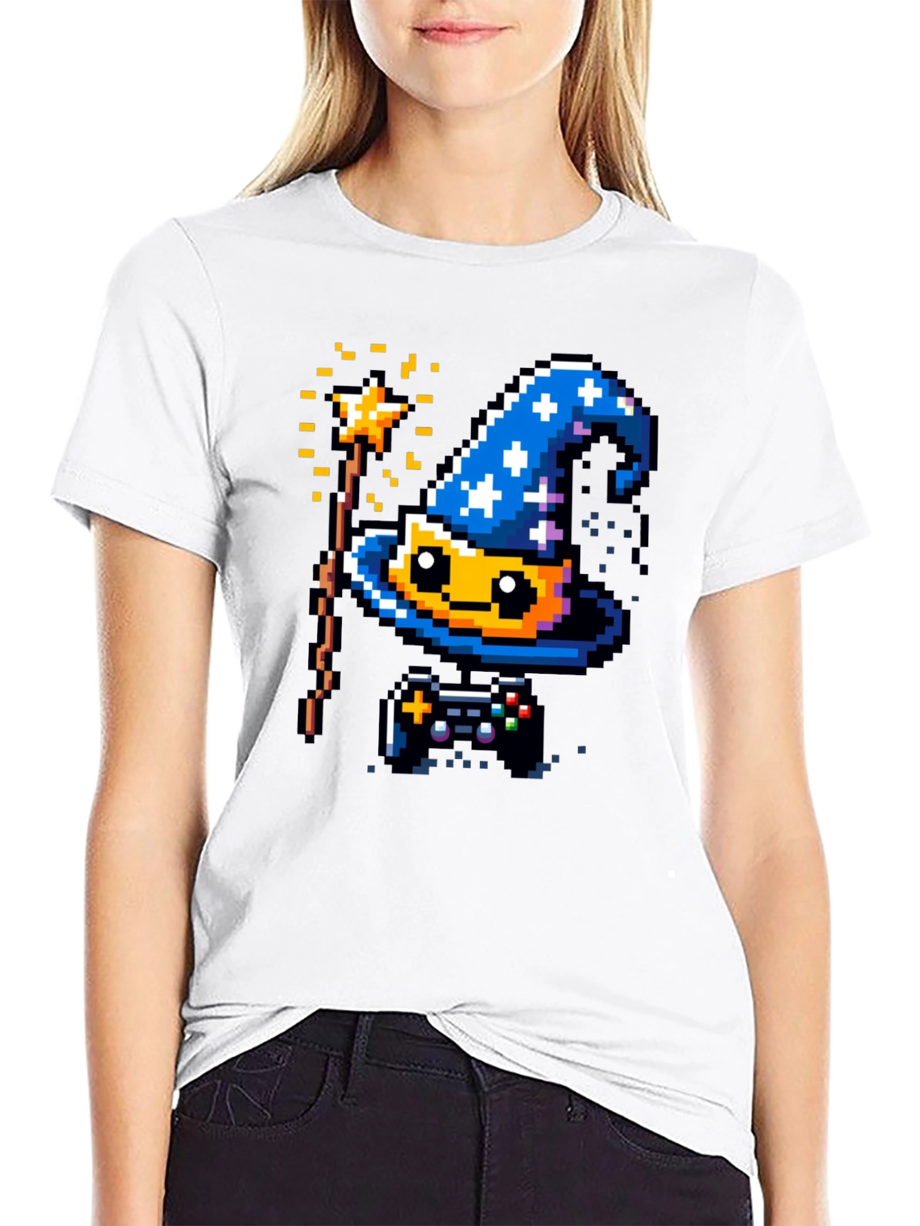 Pixel Wizard Gamer T-Shirt - Retro Style