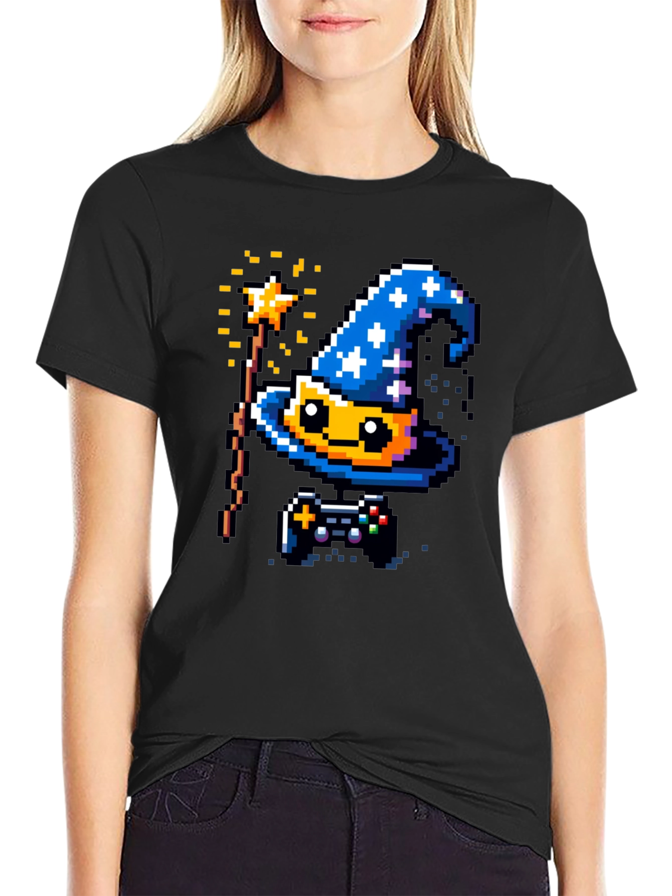 Pixel Wizard Gamer T-Shirt - Retro Style