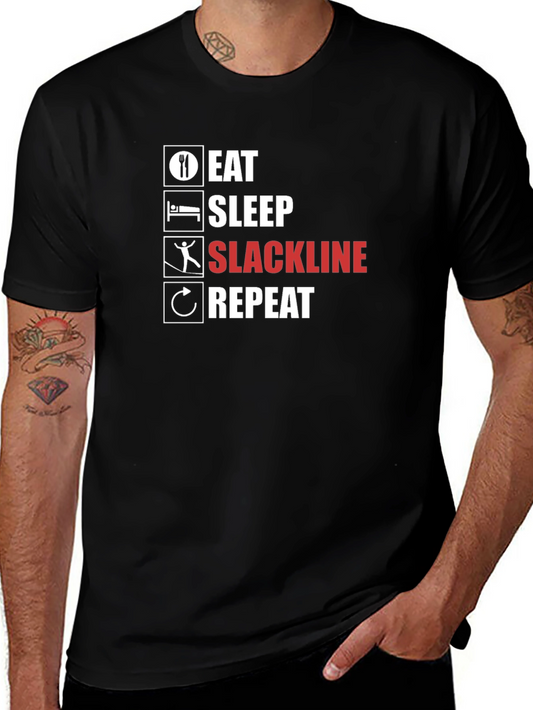 Eat Sleep Slackline Repeat Black T-Shirt