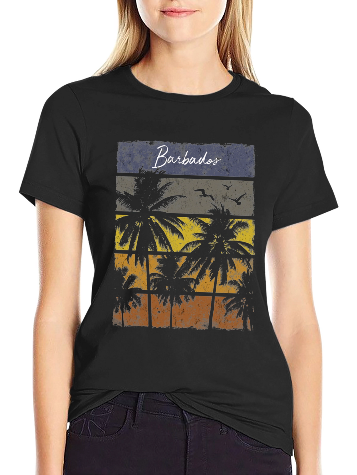 Barbados Sunset Palm Tree T-Shirt - Island Vibes