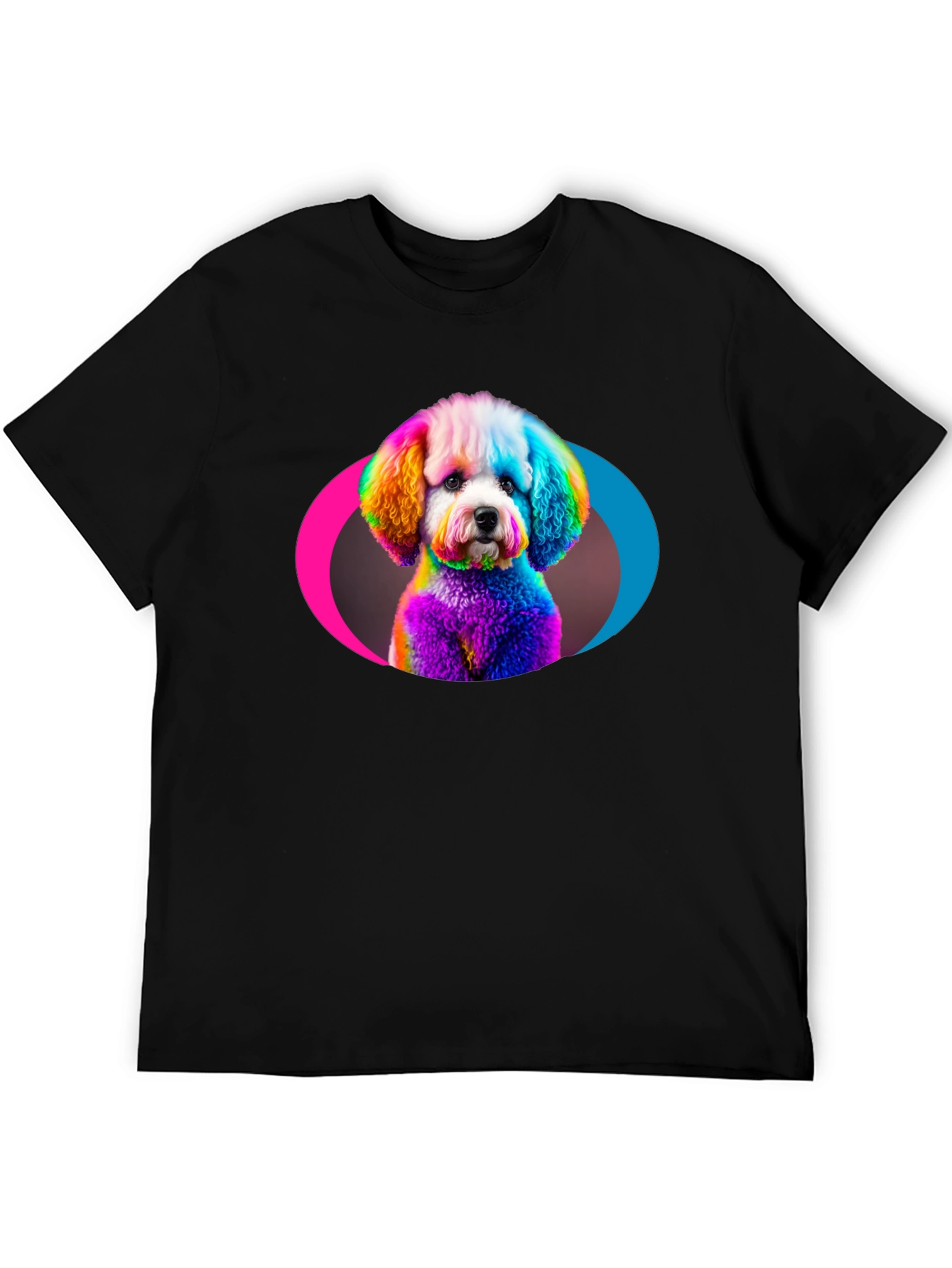 Rainbow Poodle Graphic Black T-Shirt