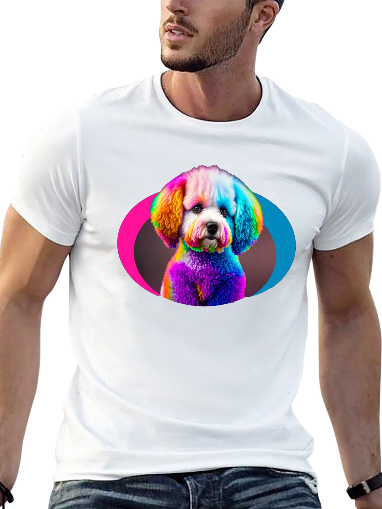 Rainbow Poodle Graphic Black T-Shirt