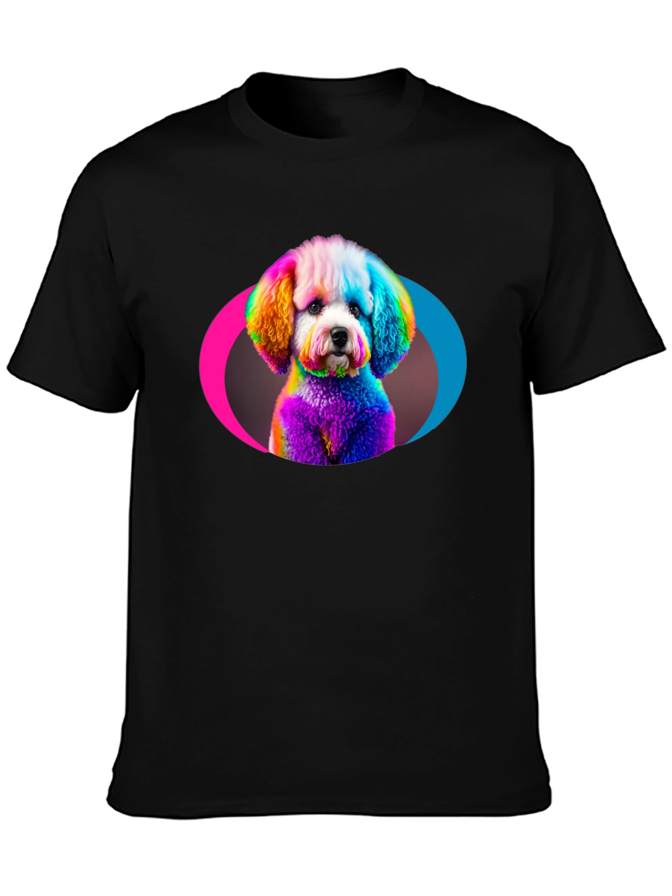 Rainbow Poodle Graphic Black T-Shirt