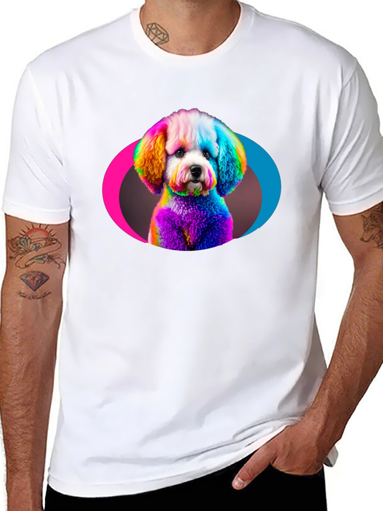 Rainbow Poodle Graphic Black T-Shirt