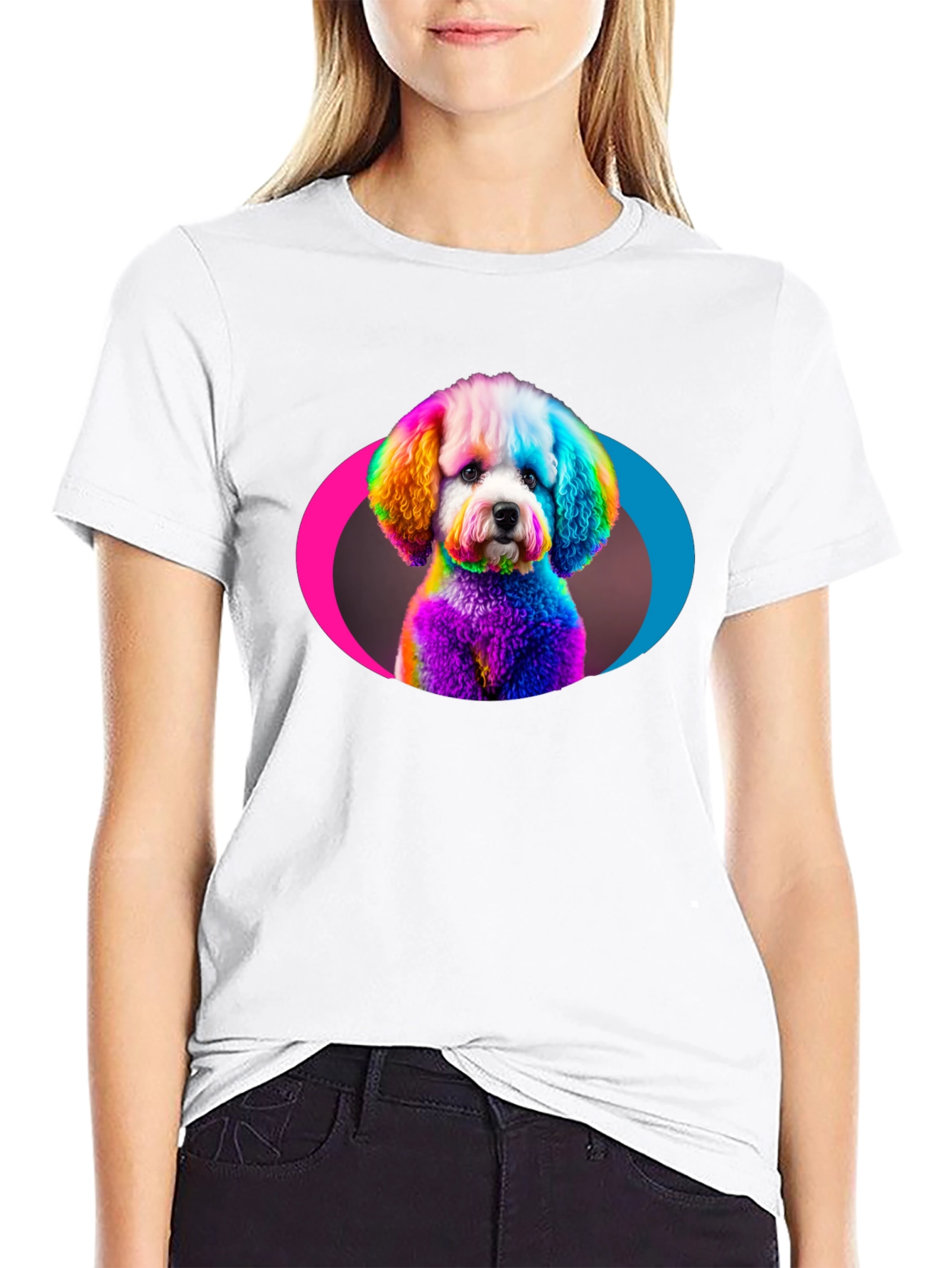 Rainbow Poodle Graphic Black T-Shirt