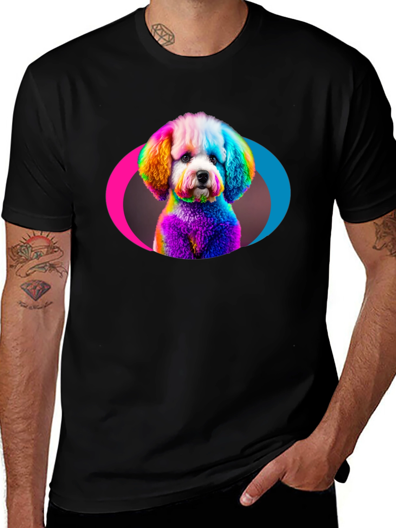 Rainbow Poodle Graphic Black T-Shirt