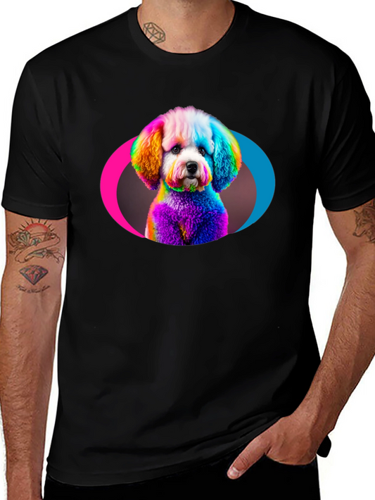 Rainbow Poodle Graphic Black T-Shirt