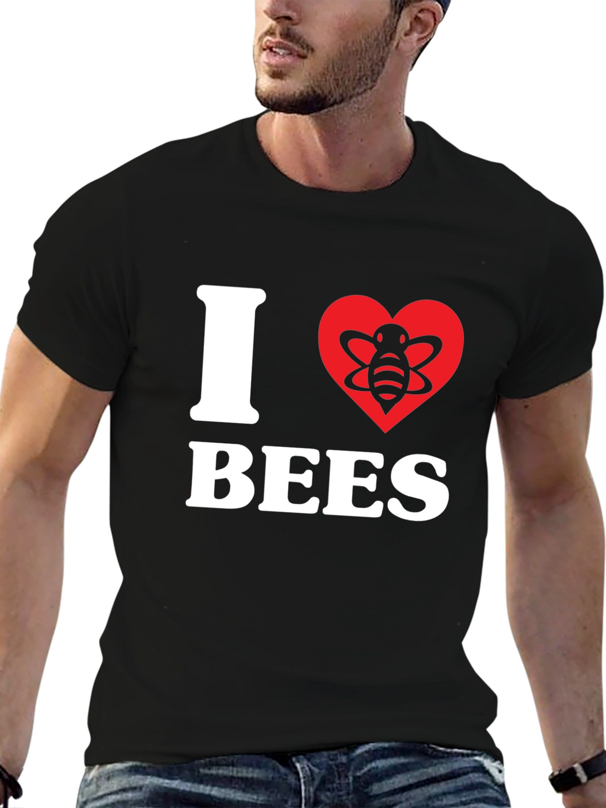 I Heart Bees Graphic Tee - Black Cotton T-Shirt