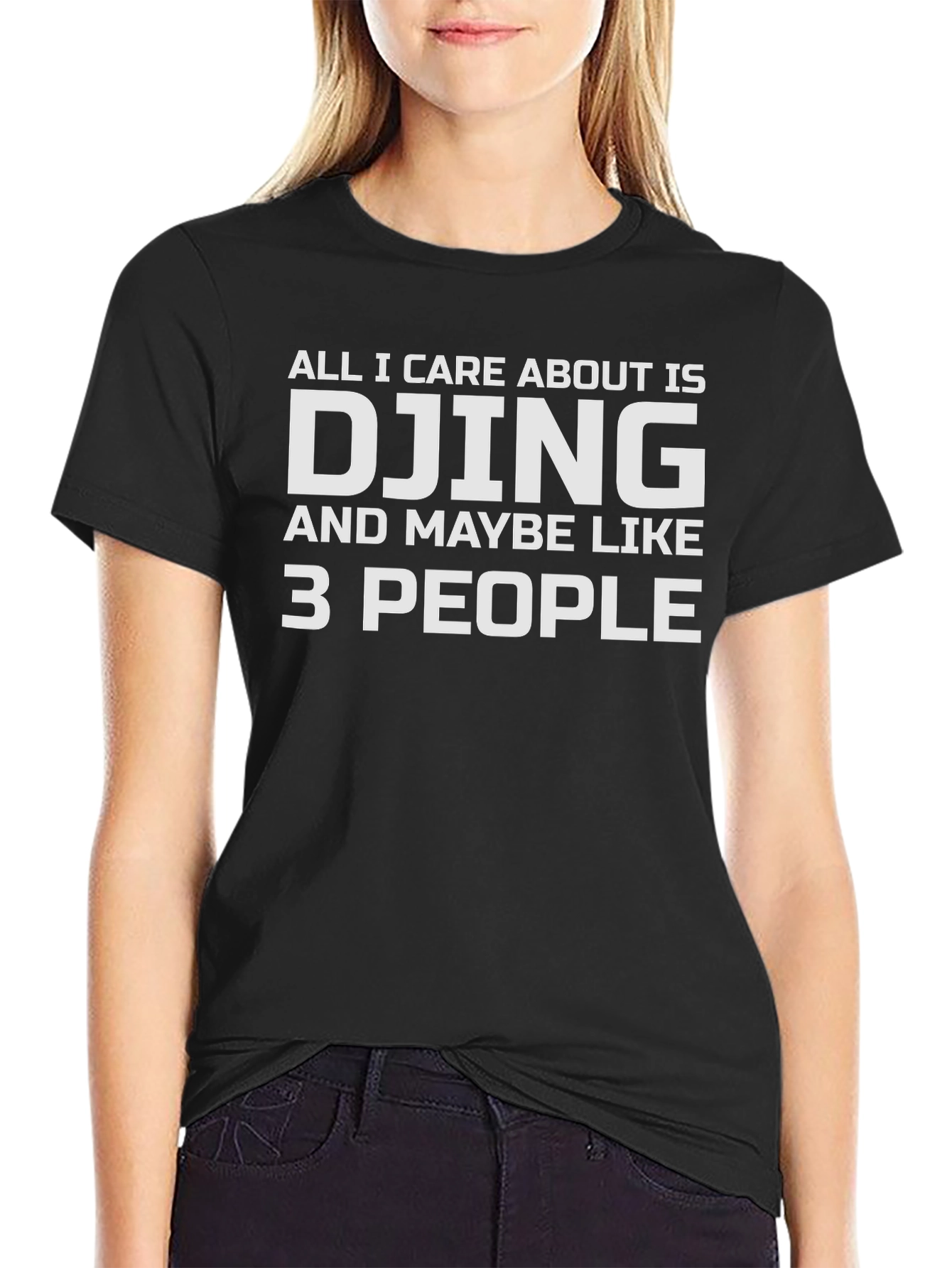 DJing and 3 People T-Shirt - Black Cotton