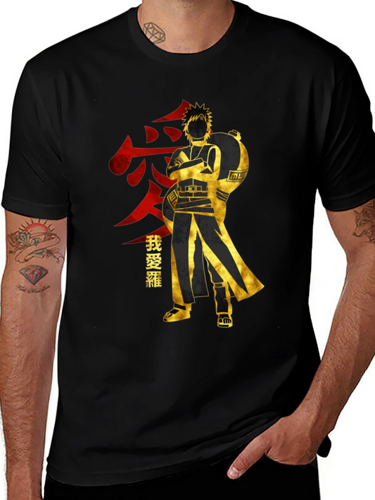 Anime Gaara Graphic T-Shirt - Black Cotton Tee
