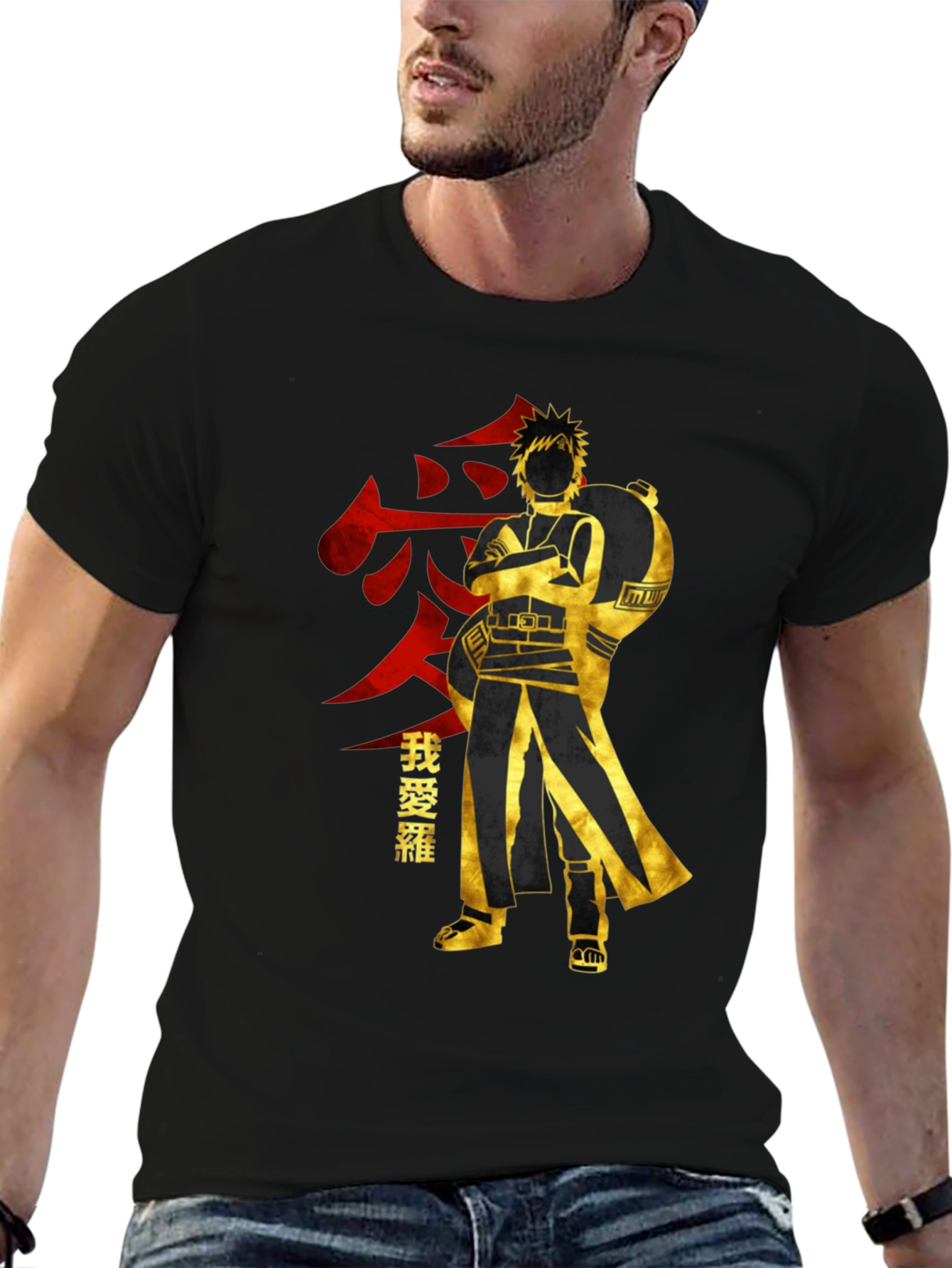 Anime Gaara Graphic T-Shirt - Black Cotton Tee