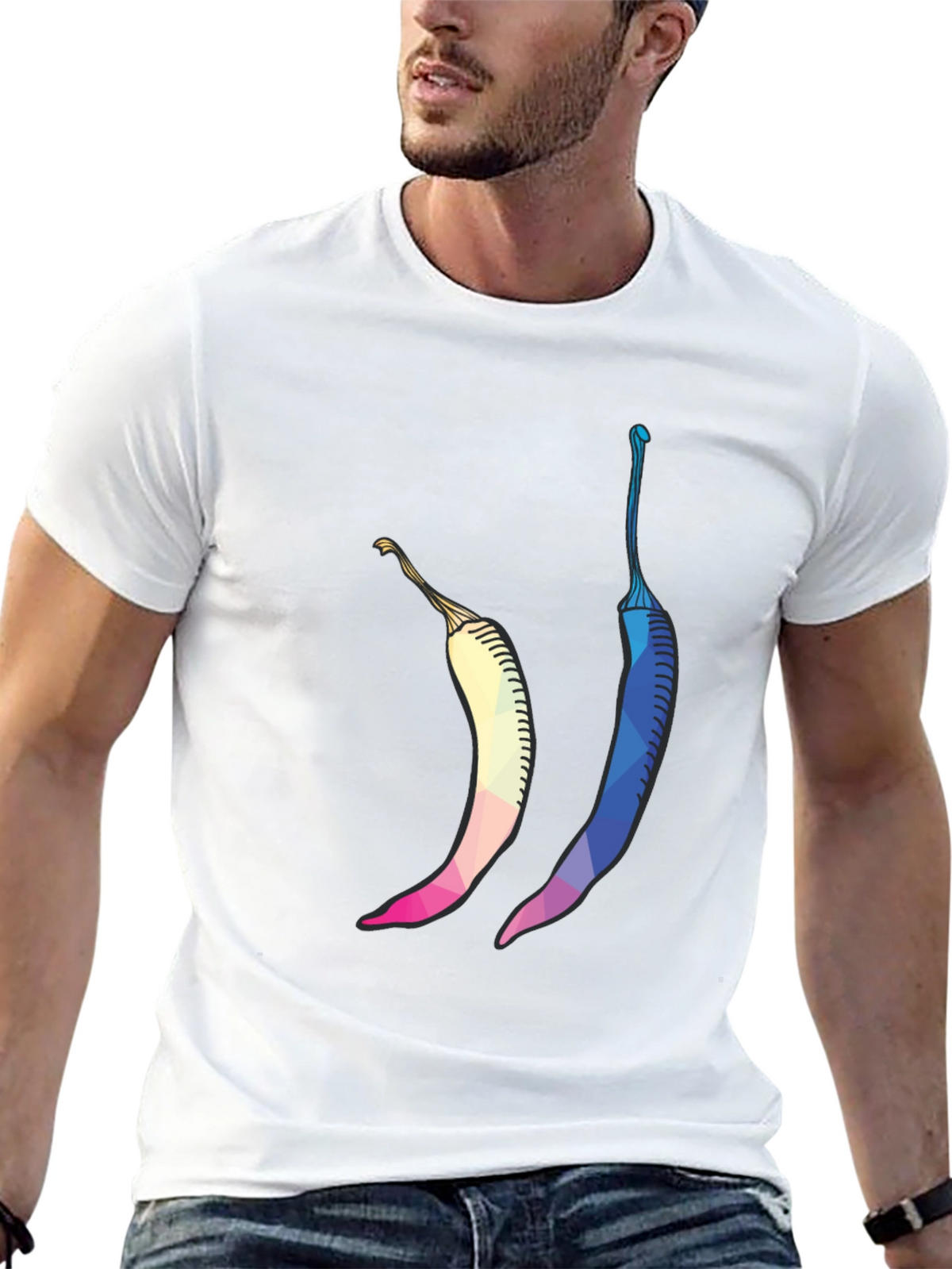 Geometric Chili Pepper Graphic Tee - Stylish Black T-Shirt