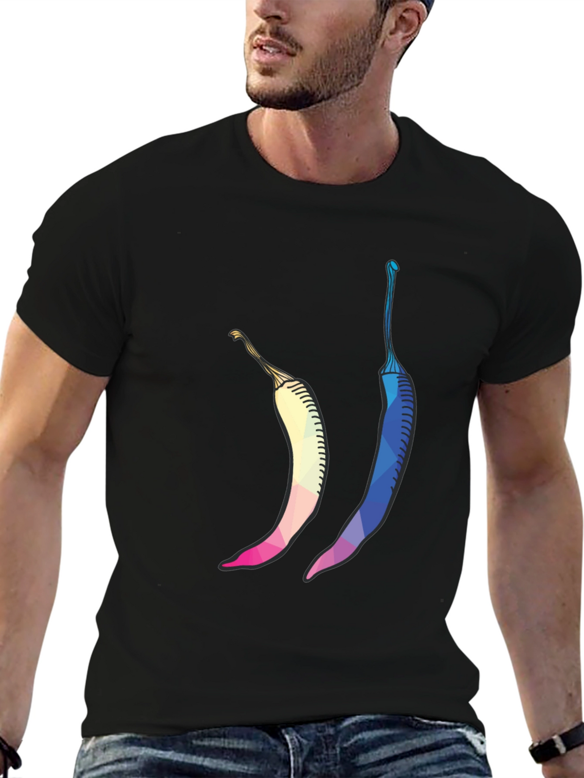 Geometric Chili Pepper Graphic Tee - Stylish Black T-Shirt