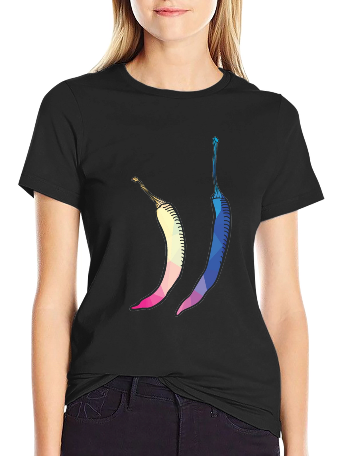 Geometric Chili Pepper Graphic Tee - Stylish Black T-Shirt