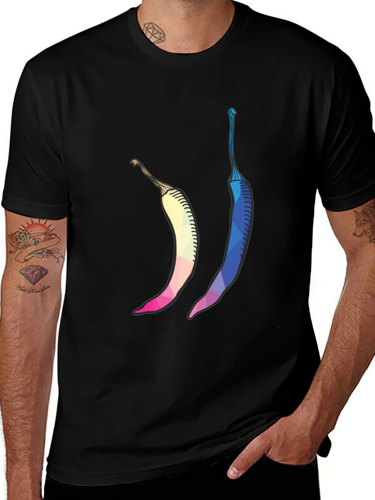 Geometric Chili Pepper Graphic Tee - Stylish Black T-Shirt