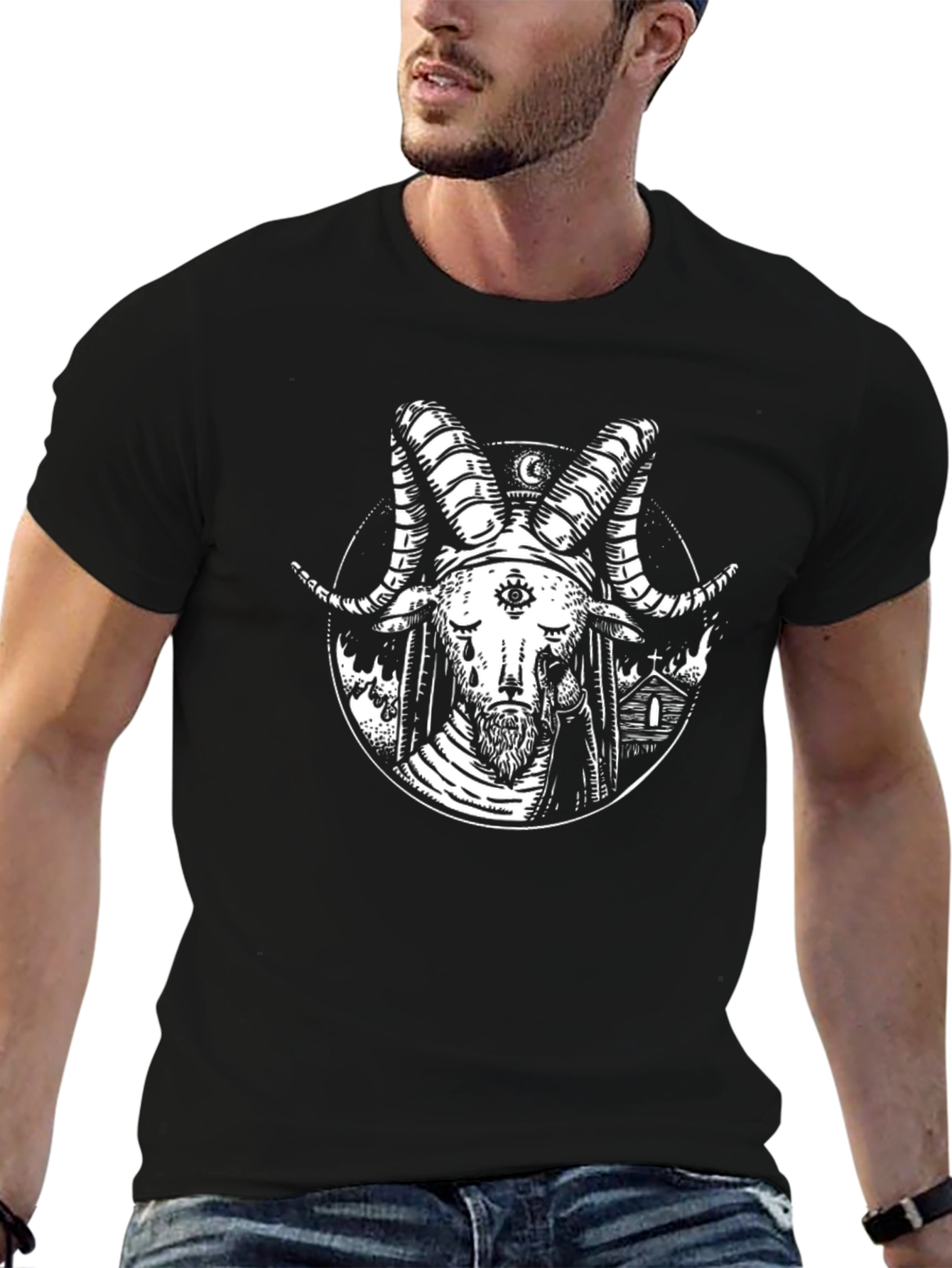 Baphomet Graphic Tee - Occult Satanic Design Black T-Shirt