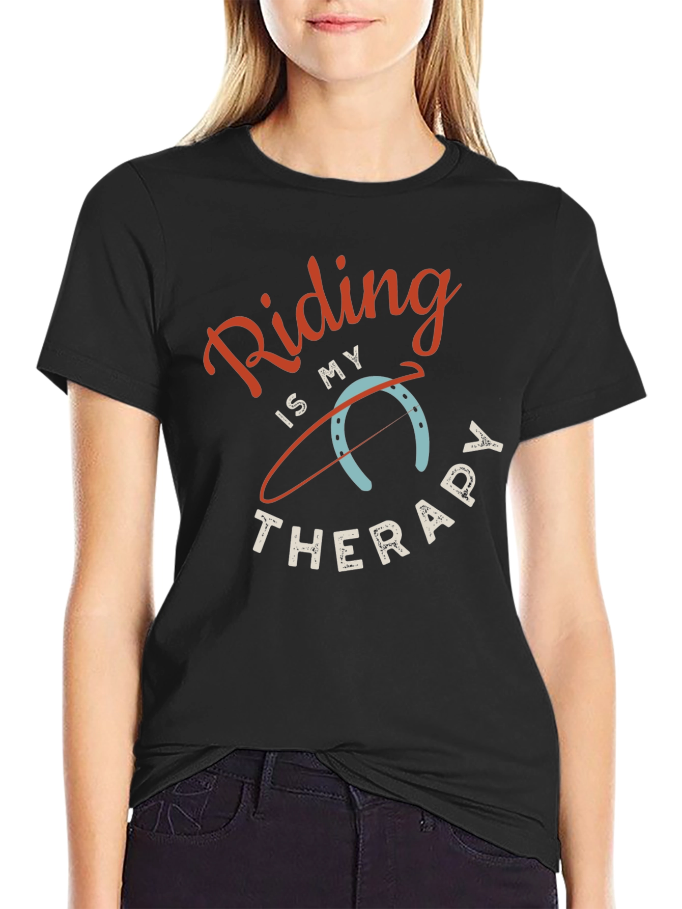 Riding is My Therapy Black Graphic T-Shirt