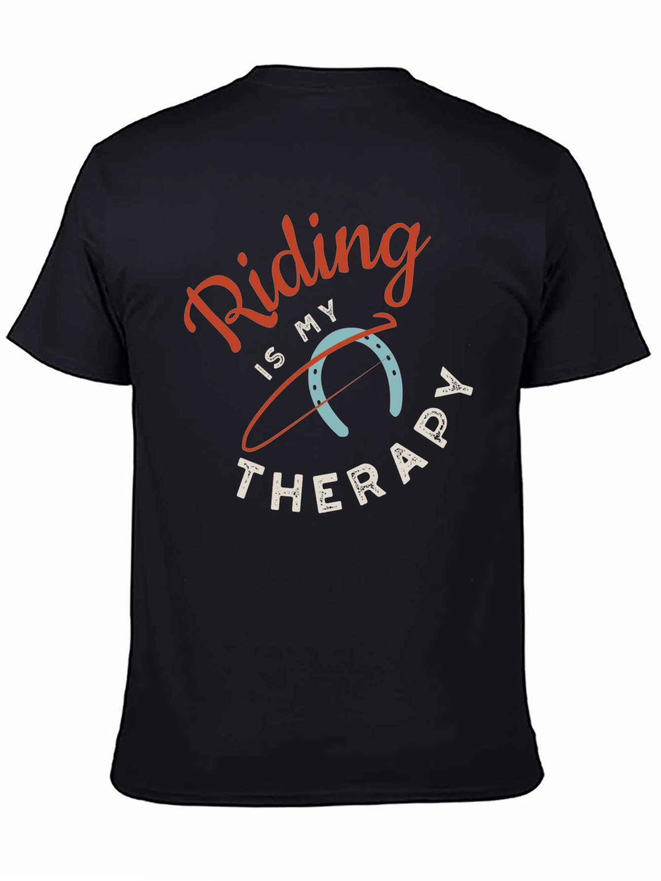 Riding is My Therapy Black Graphic T-Shirt