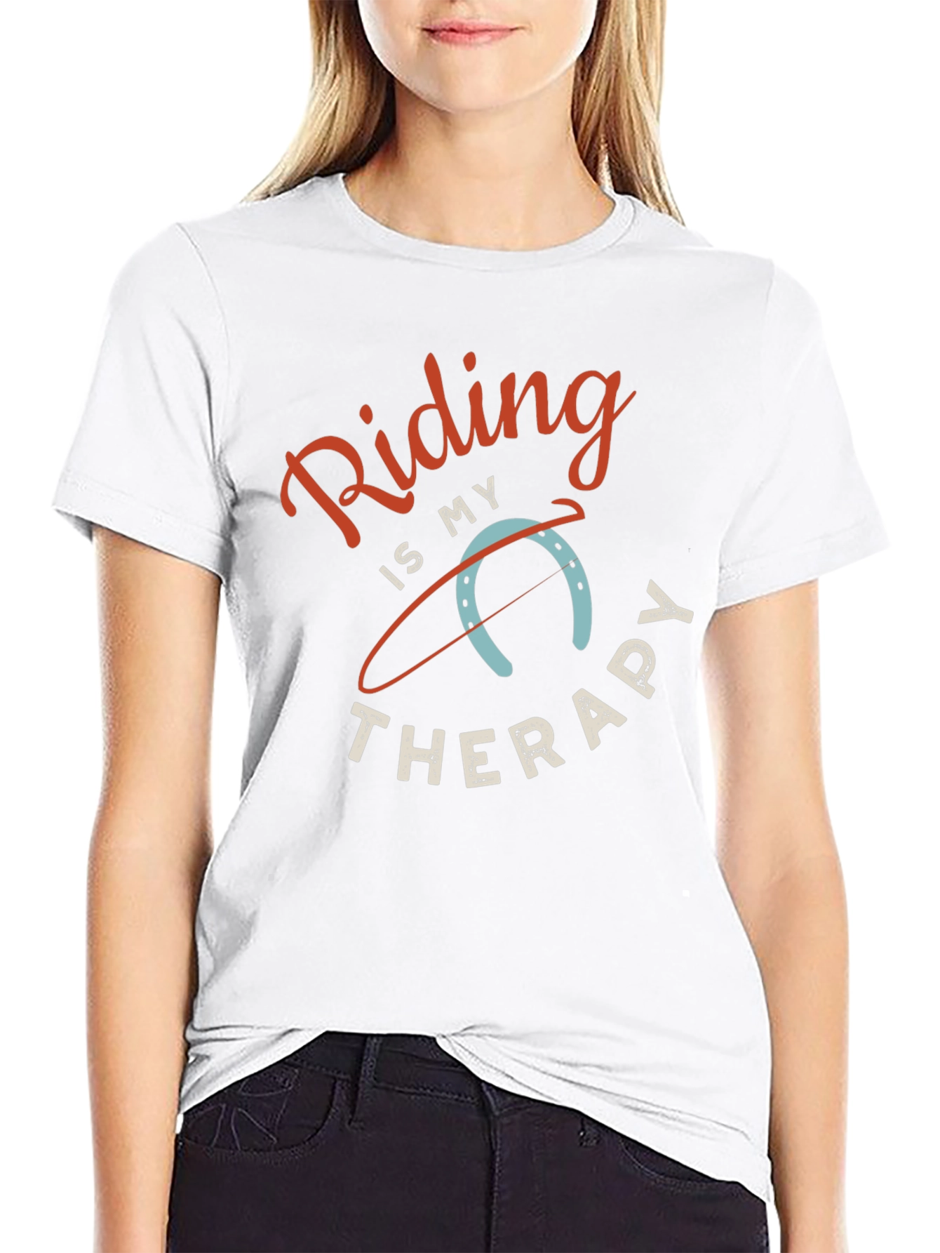 Riding is My Therapy Black Graphic T-Shirt