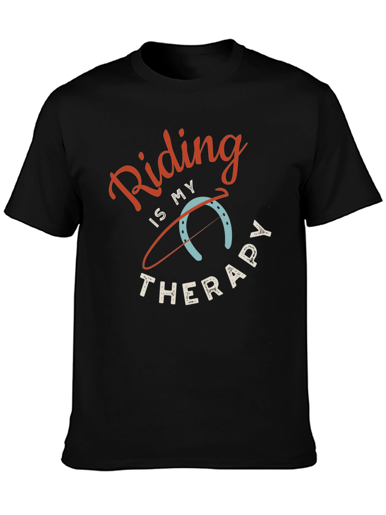 Riding is My Therapy Black Graphic T-Shirt