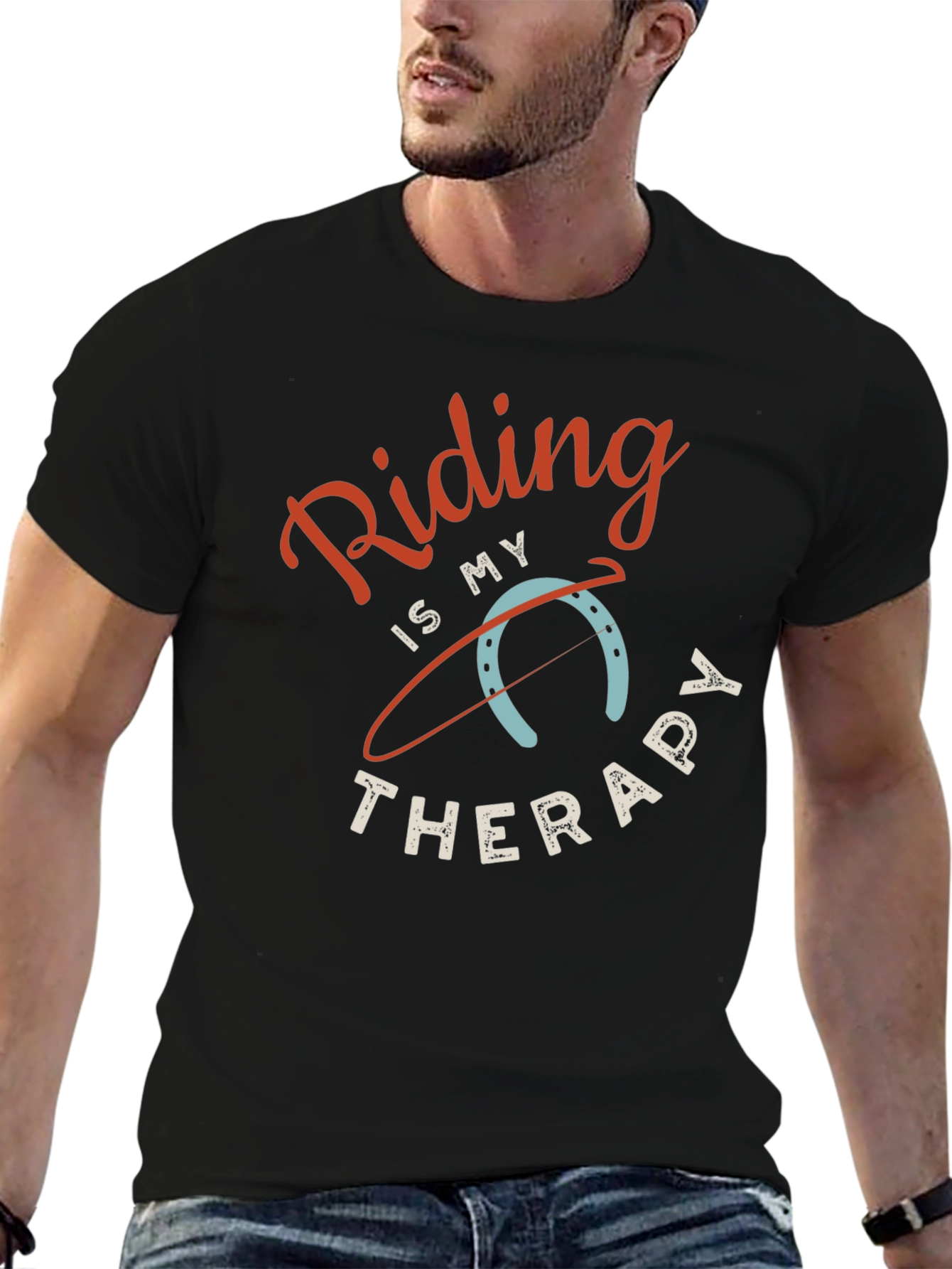 Riding is My Therapy Black Graphic T-Shirt